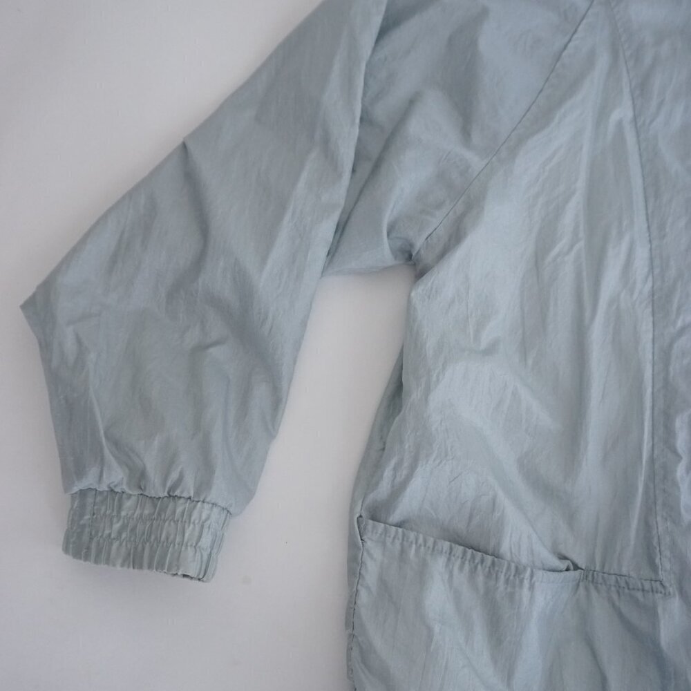 Vintage Haland! Silver-y Blue Nylon Cotton Lined Windbreaker Button Jacket L - Picture 8 of 11